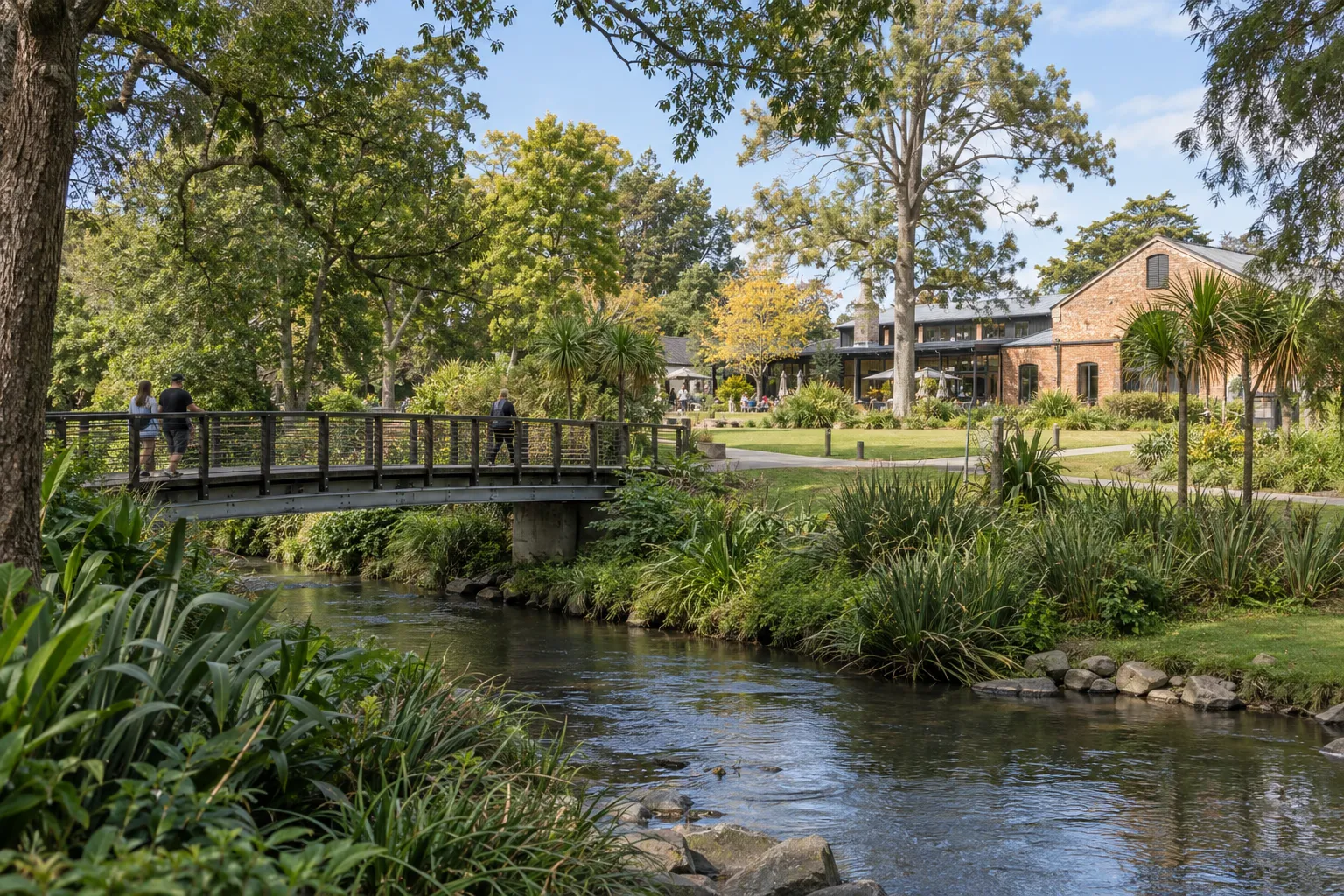 Pedestrian bridge over the Oratia Stream beside Henderson’s brick heritage arts estate