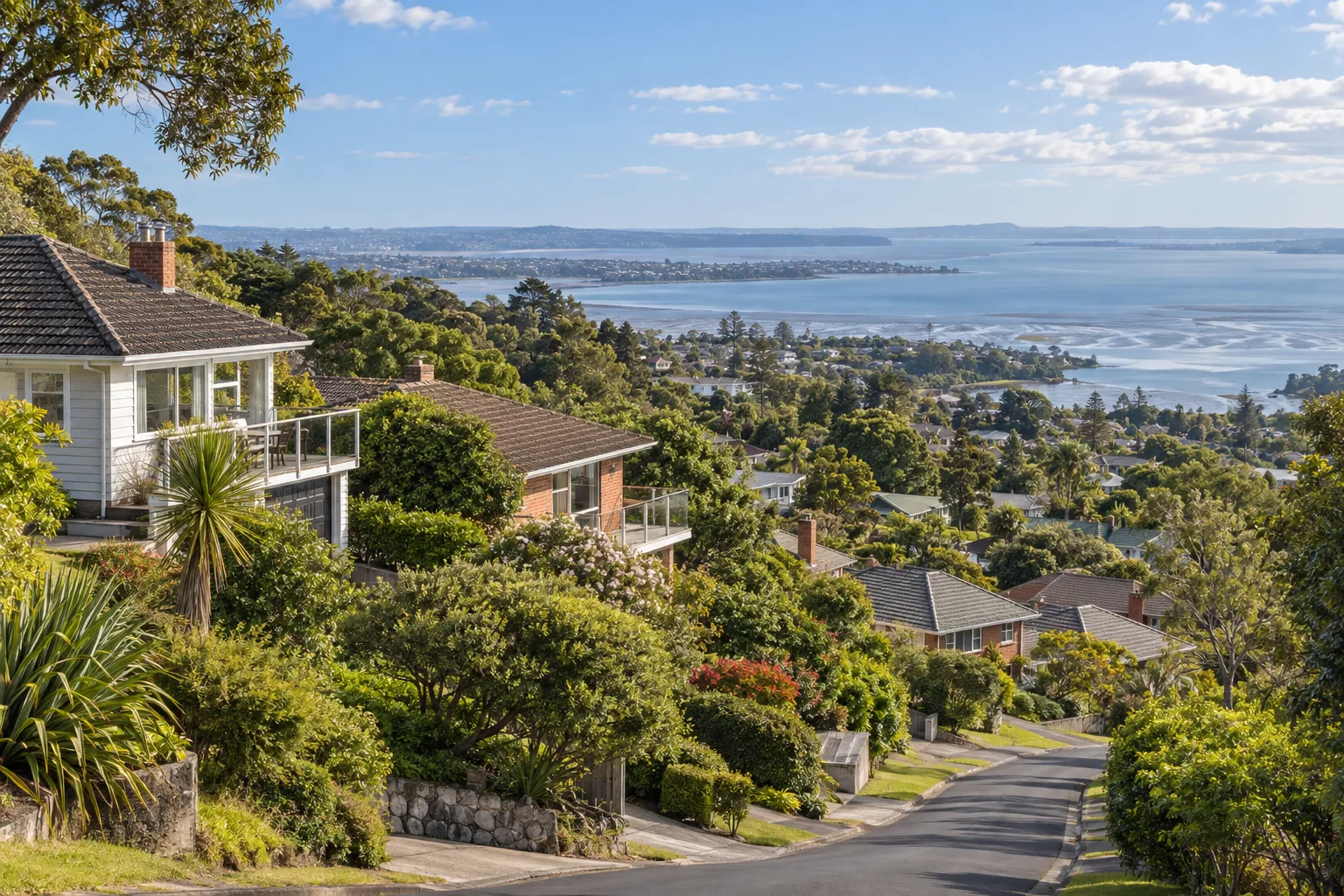 Mid-century Hillsborough homes and gardens overlooking Manukau Harbour