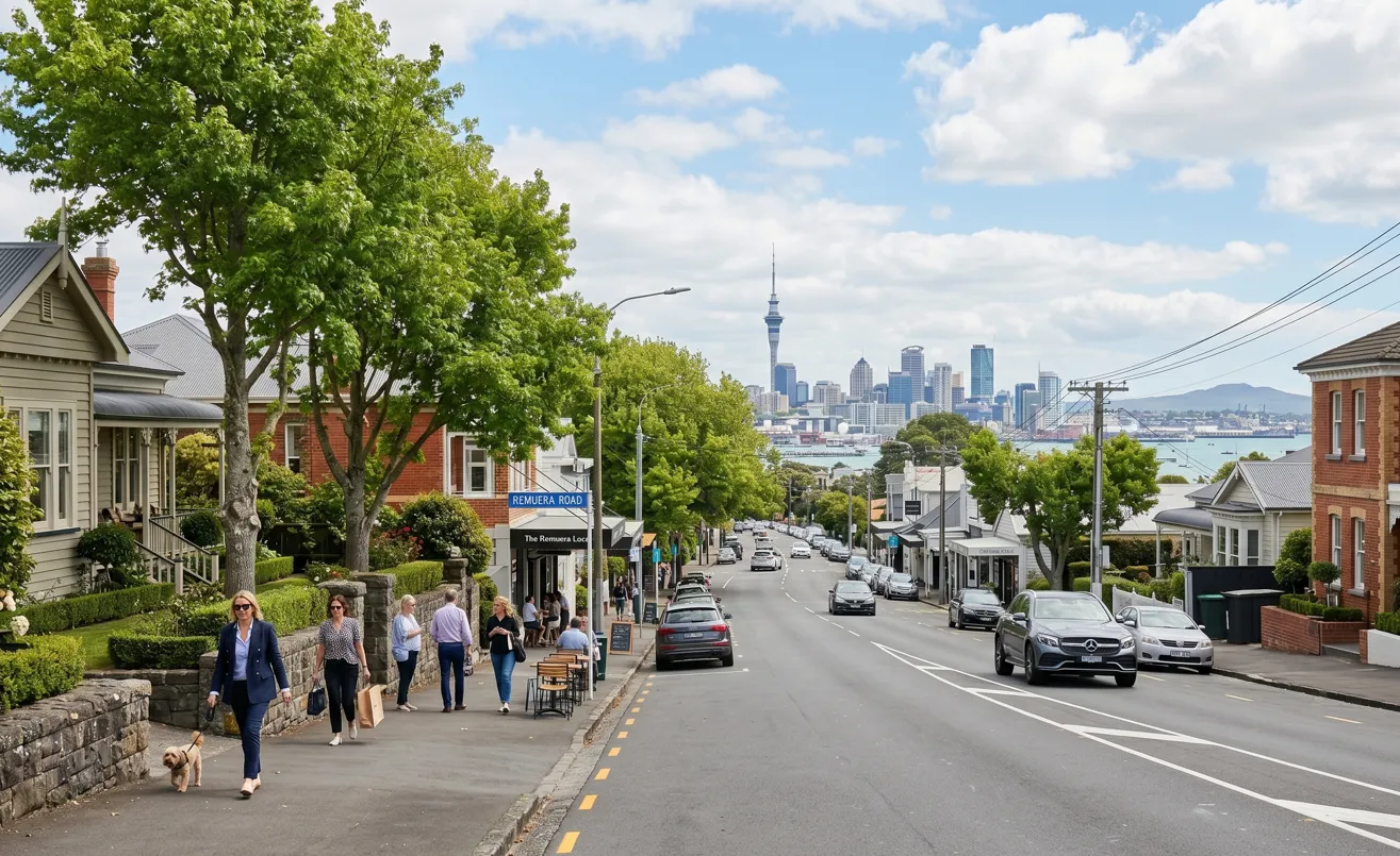 A leafy residential street in Remuera, Auckland